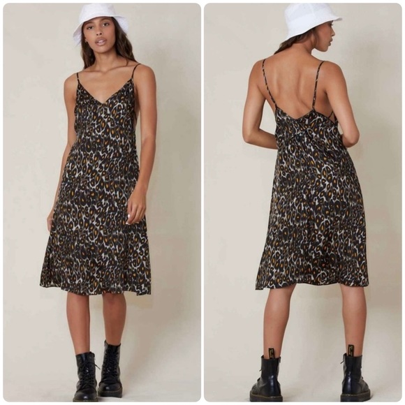 R13 Dresses & Skirts - New! R13 90’s Midi Slip Leopard Dress Tie Back 🖤 XS and Medium